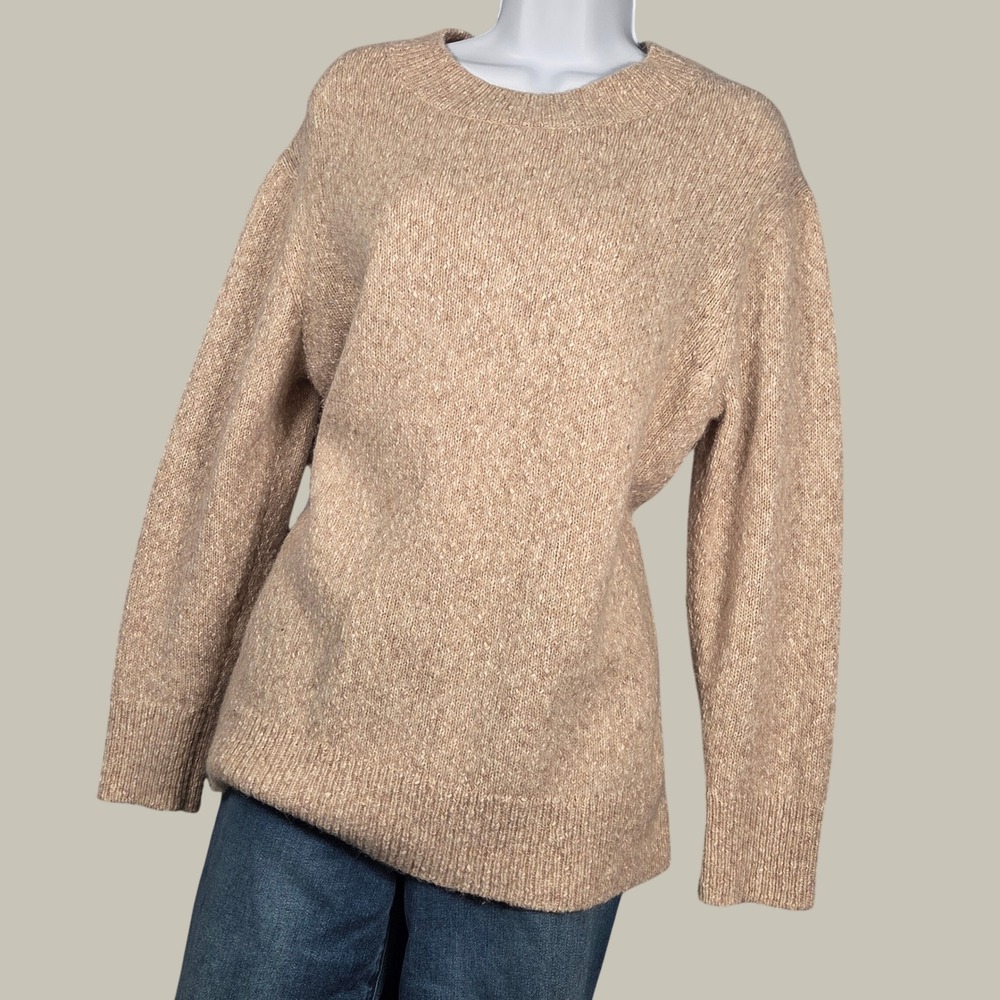 Vince Women Medium Crewneck Alpaca Merino Wool Silk Blend Sweater Tan marled